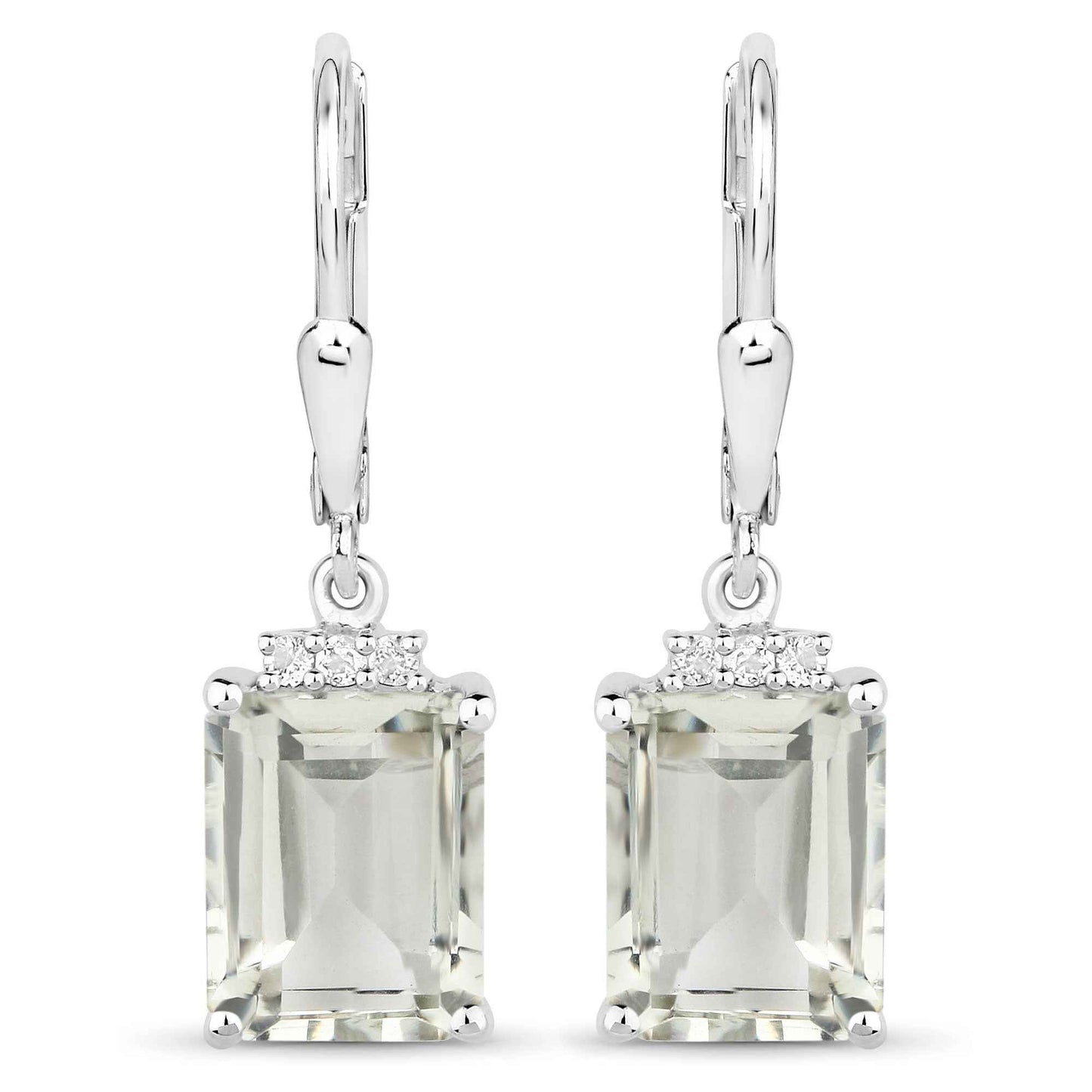 7.23 Carat Genuine Green Amethyst and White Topaz .925 Sterling Silver Earrings