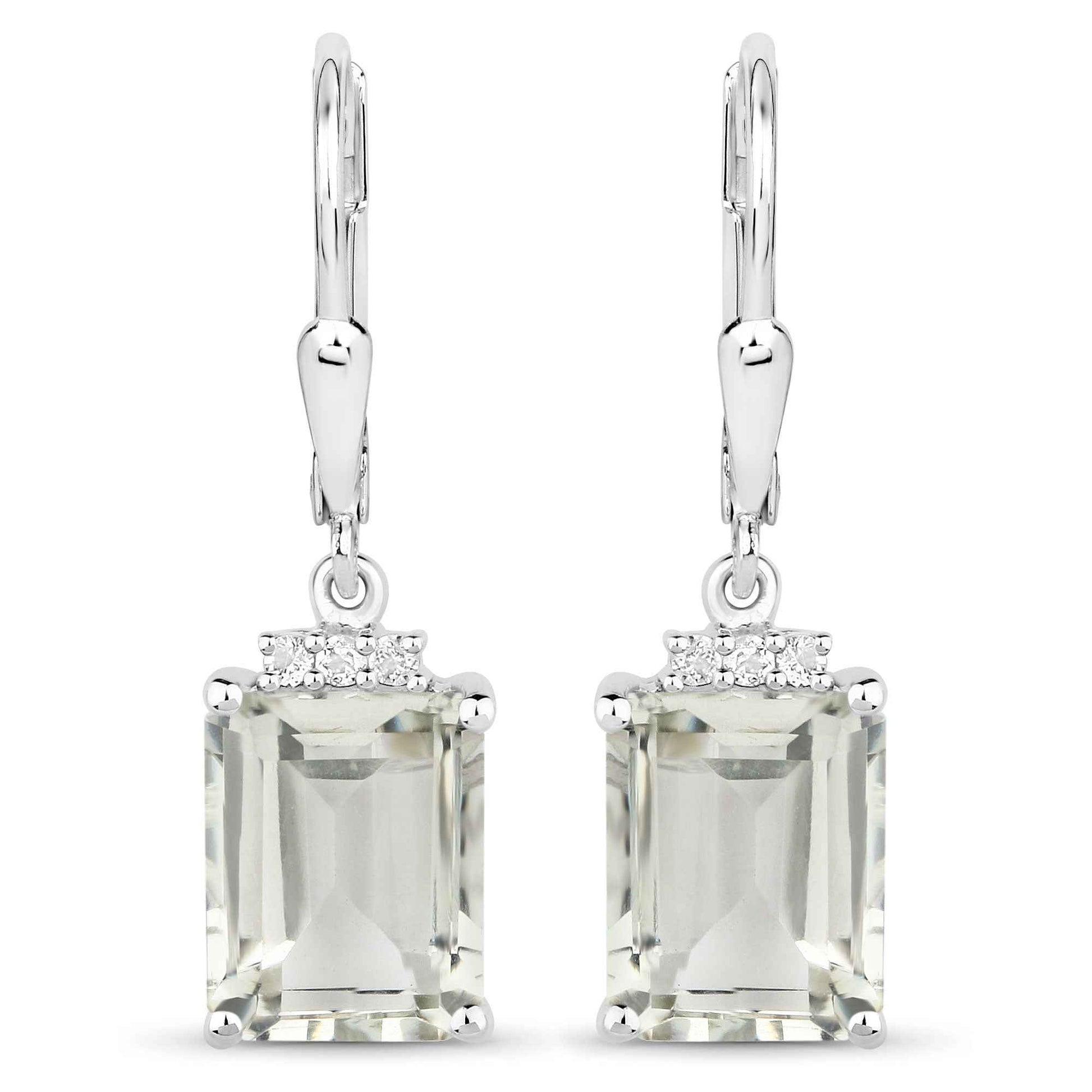 7.23 Carat Genuine Green Amethyst and White Topaz .925 Sterling Silver Earrings