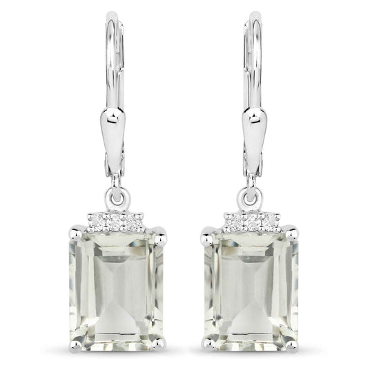 7.23 Carat Genuine Green Amethyst and White Topaz .925 Sterling Silver Earrings
