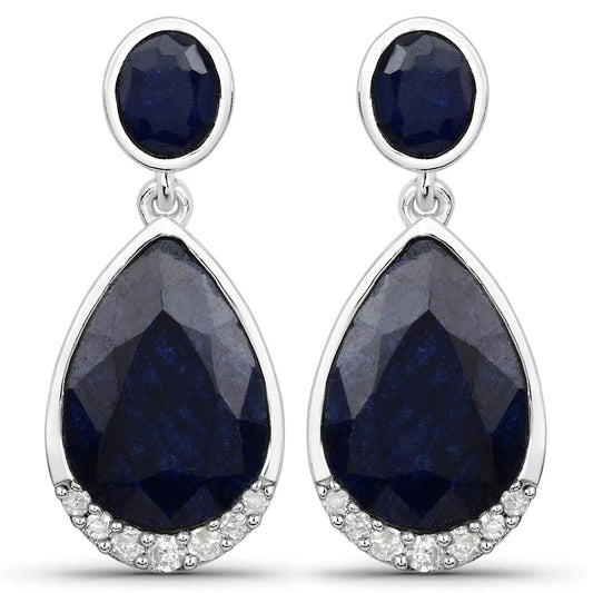 7.90 Carat Dyed Sapphire and White Diamond .925 Sterling Silver Earrings