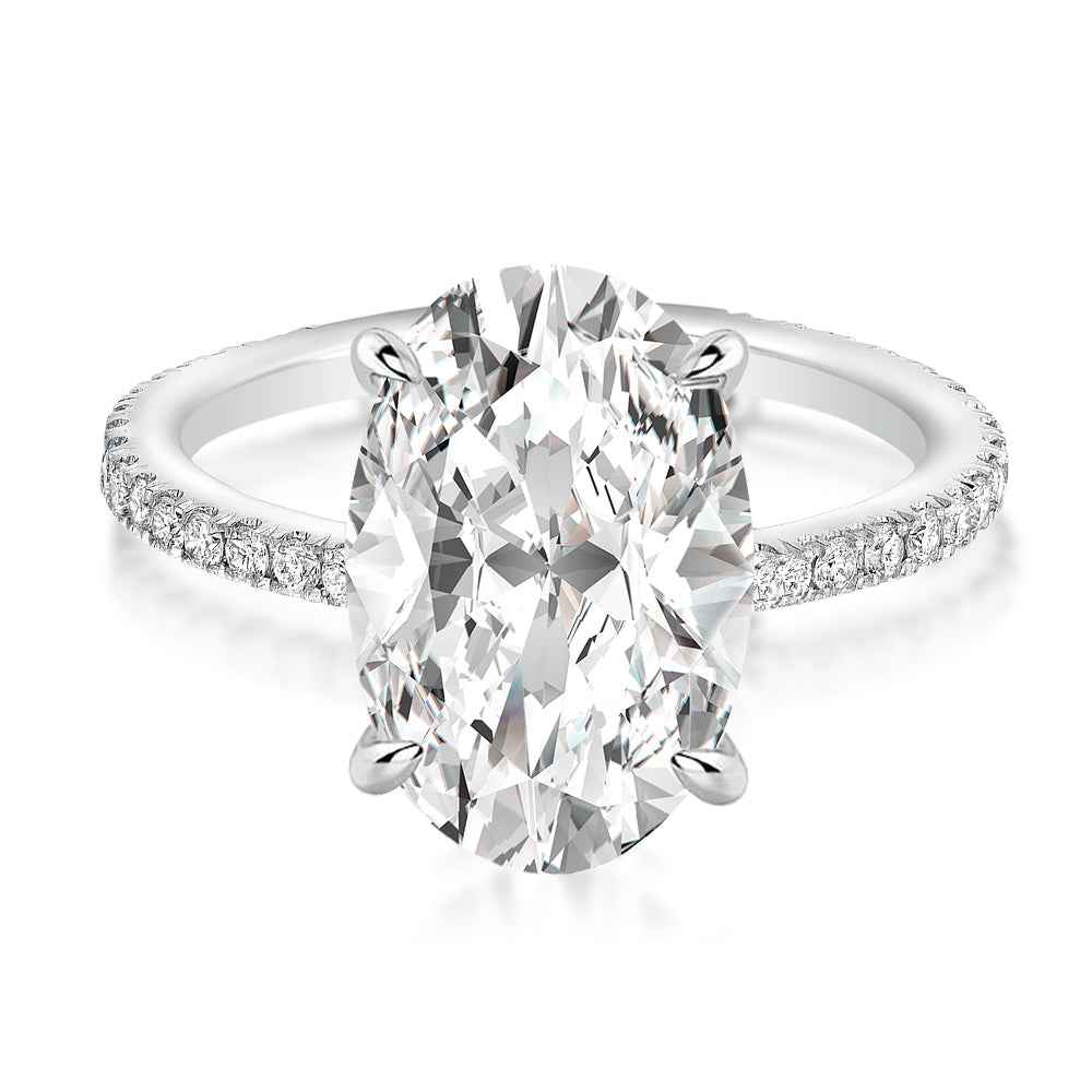 Moissanite 4.0 Ct Pavé Oval Cut Engagement Rings For Women