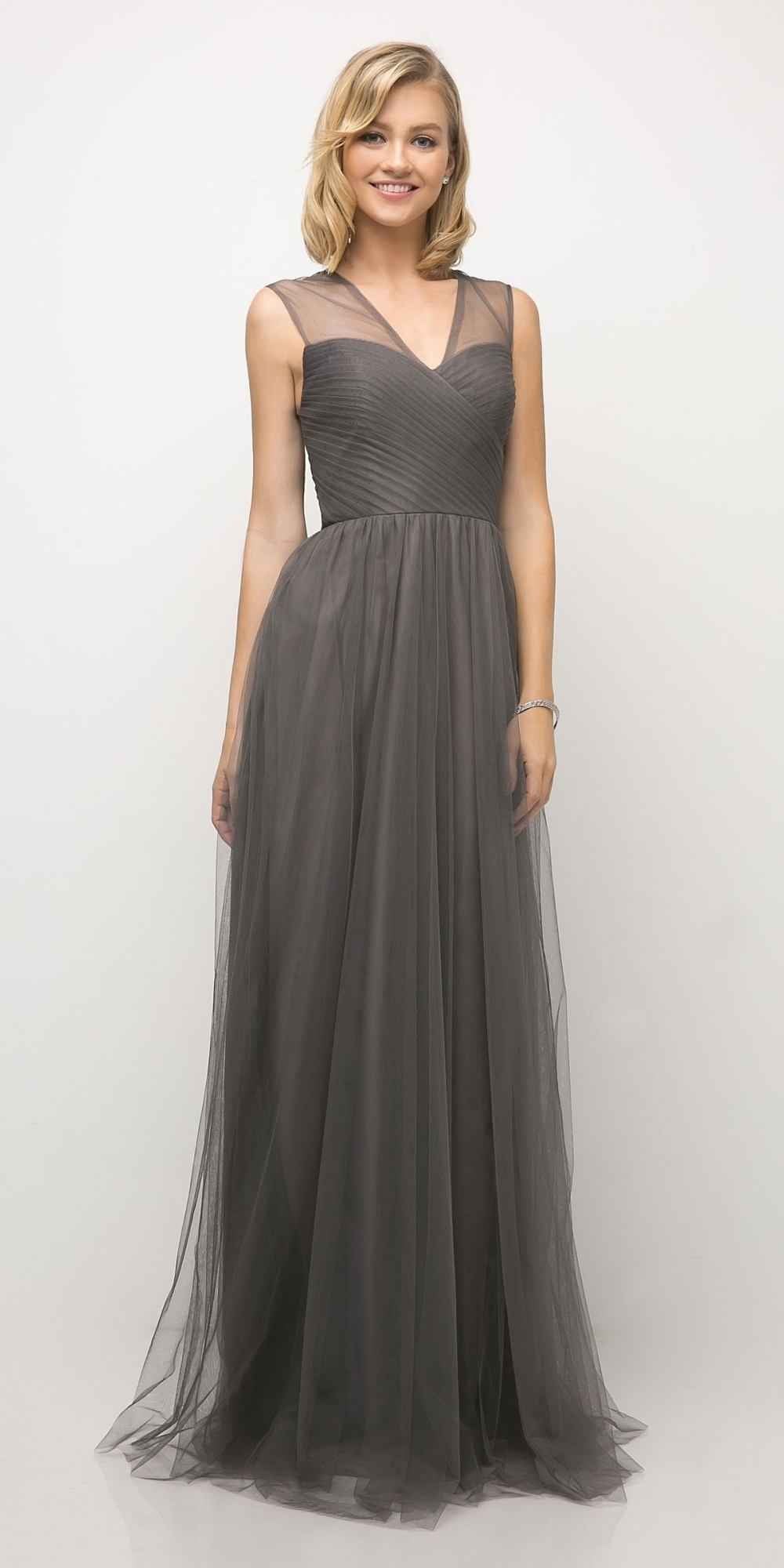 Ladivine ET320 Illusion V-Neck and Back Long Formal Dress Sleeveless