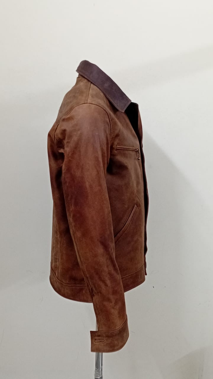 Men's Distressed Brown Nubuck Cowhide Mechanic's Jacket