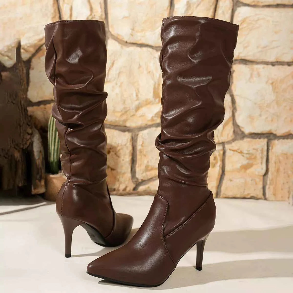 Pointed-Toe Stiletto Heel Knee-High Boots