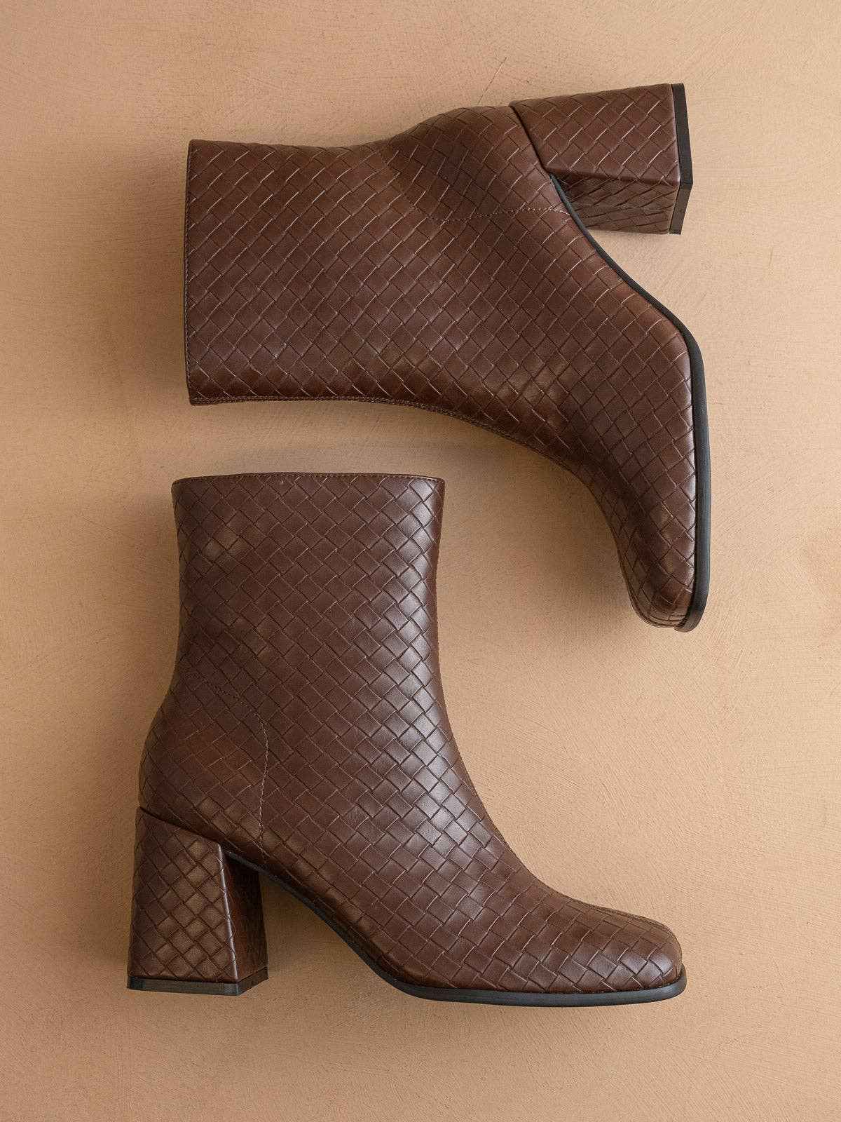 The Demi | Coffee Woven Block Heel Ankle Boot