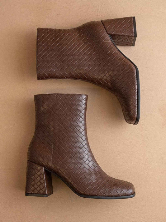 The Demi | Coffee Woven Block Heel Ankle Boot
