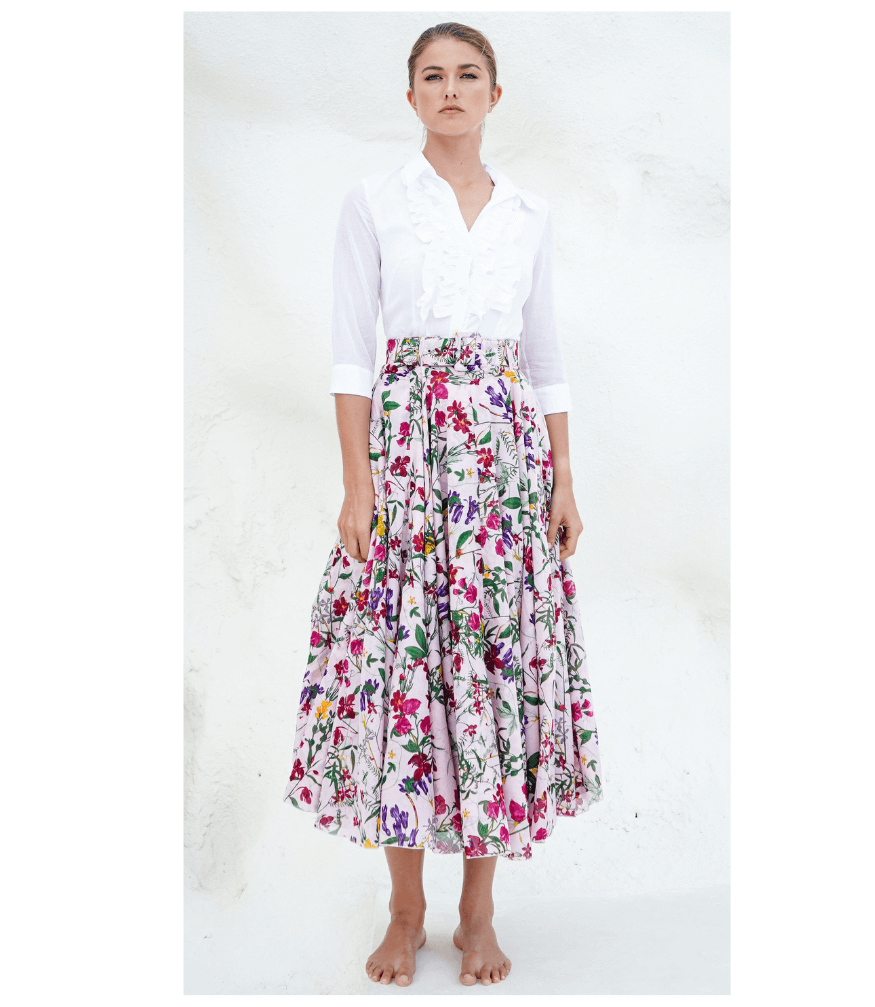 Aster Skirt Light Nude Midi Skirt - JUSTLUXURY