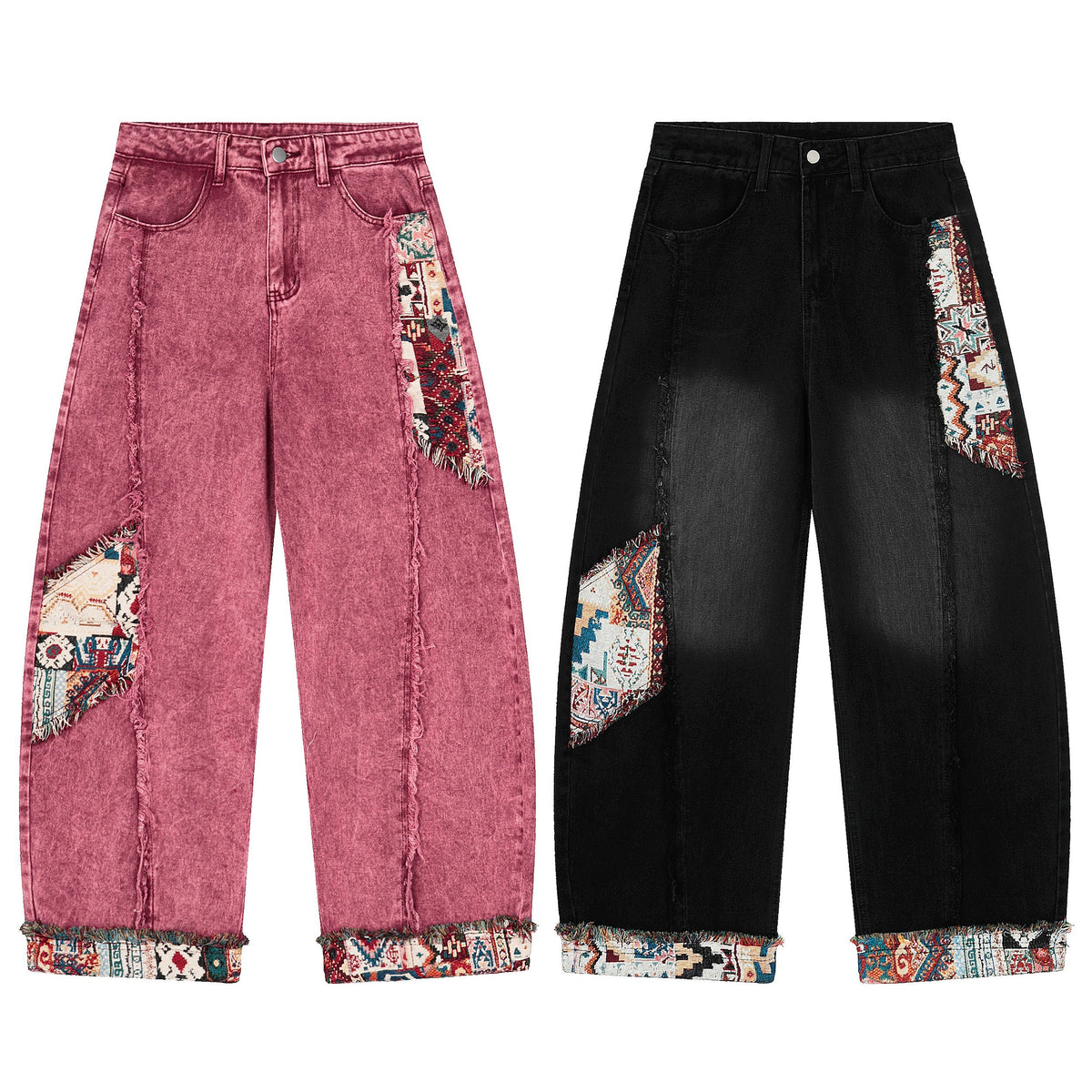 Patch Dream Washed Rose Jeans - Tapestry Patchwork Luxury Denim | LuxuryUrbanwear - Luxuryurbanwear