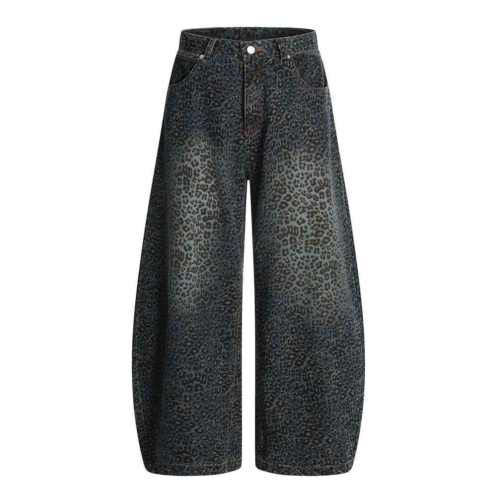 Leopard Print Barrel Jeans | Wide Leg High Rise Streetwear Denim