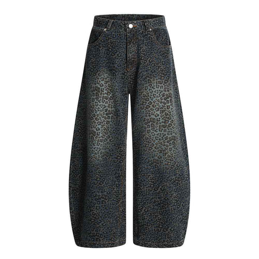 Leopard Print Barrel Jeans | Wide Leg High Rise Streetwear Denim
