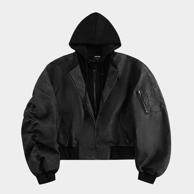 Techwear Style | Layered Hooded Bomber Jacket