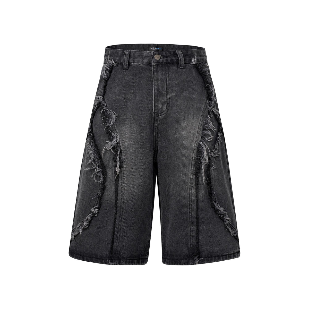 Shredded Panel Denim Shorts