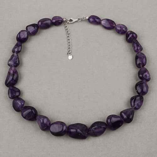 Amethyst Beaded Necklace, Genuine Raw Amethyst Beads Necklace for Women in Sterling Silver, February Birthstone Necklace, Gift for Mom