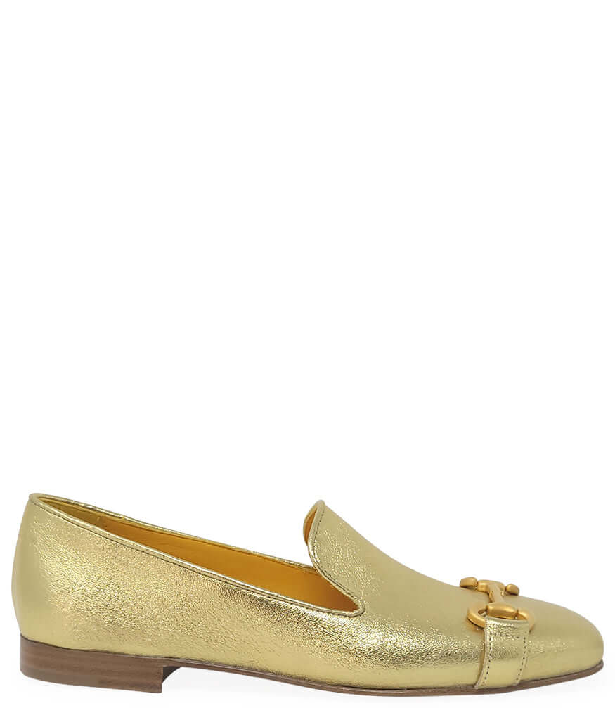 Gold Leather  Square Toe Loafer - JUSTLUXURY