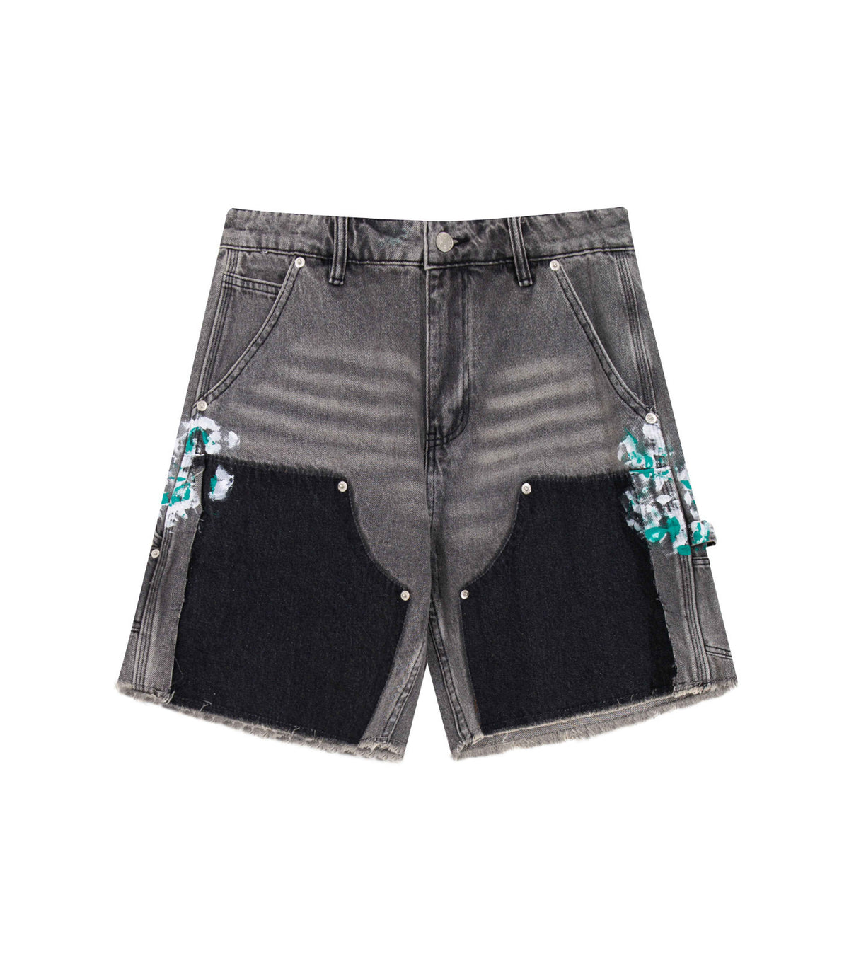 GREY SPLIT PAINTERS SHORTS