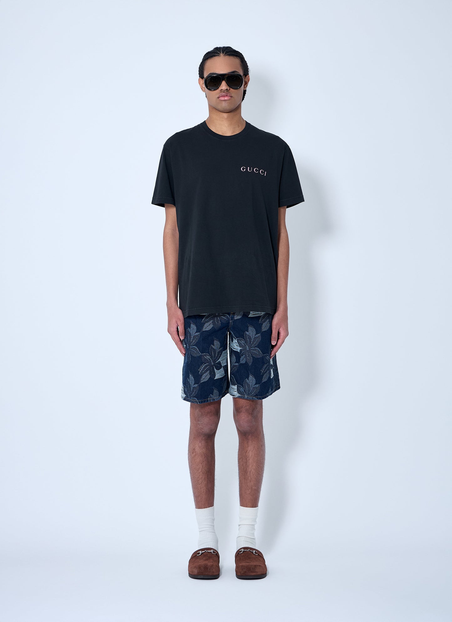 Gucci Men Denim Jacquard Shorts