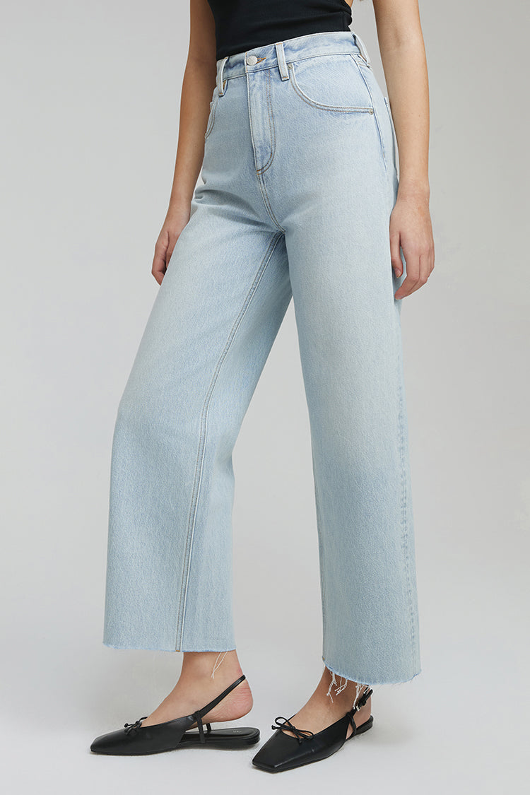 Moon Curve Raw Hem Crop Jeans HJ129 - JUSTLUXURY
