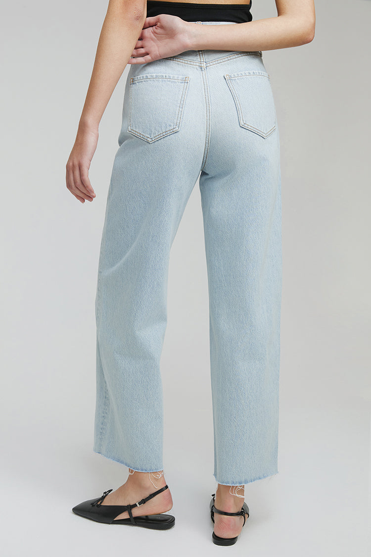 Moon Curve Raw Hem Crop Jeans HJ129 - JUSTLUXURY
