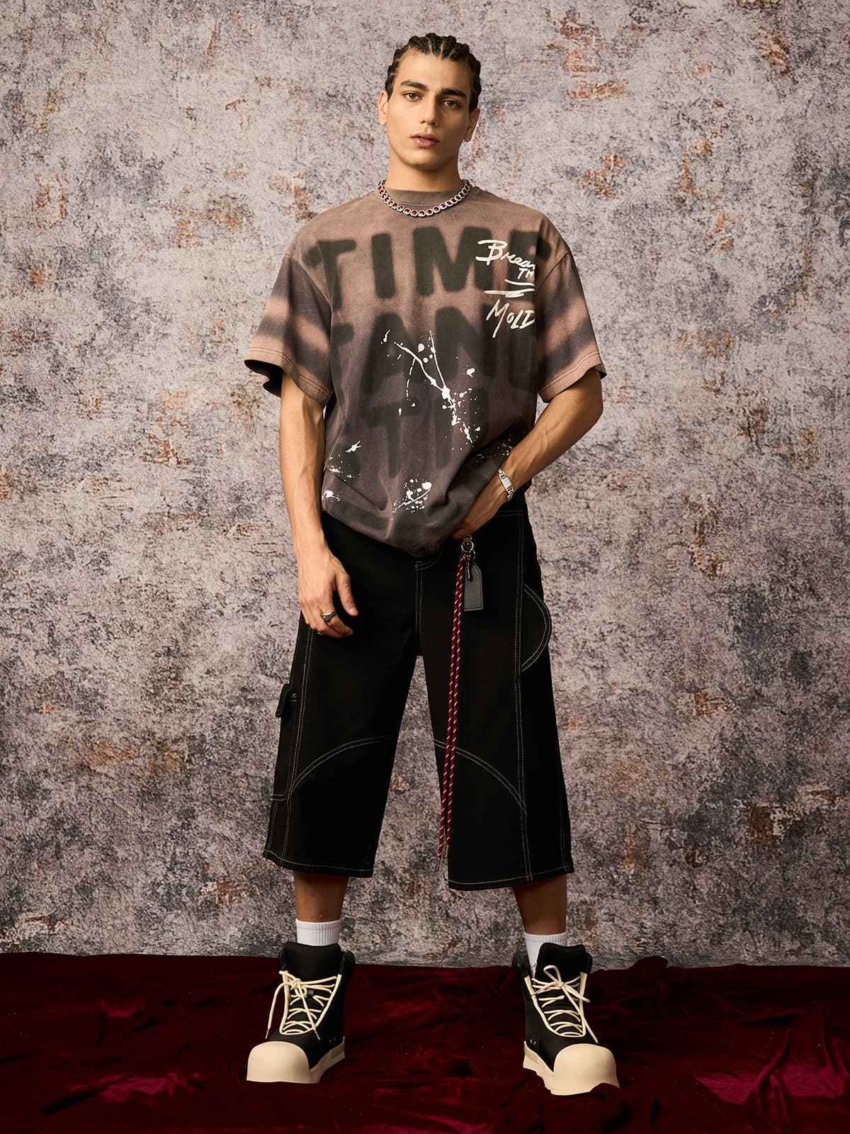 Ink Splash Letter Print T-Shirt - Unisex Oversized Graphic Streetwear Tee