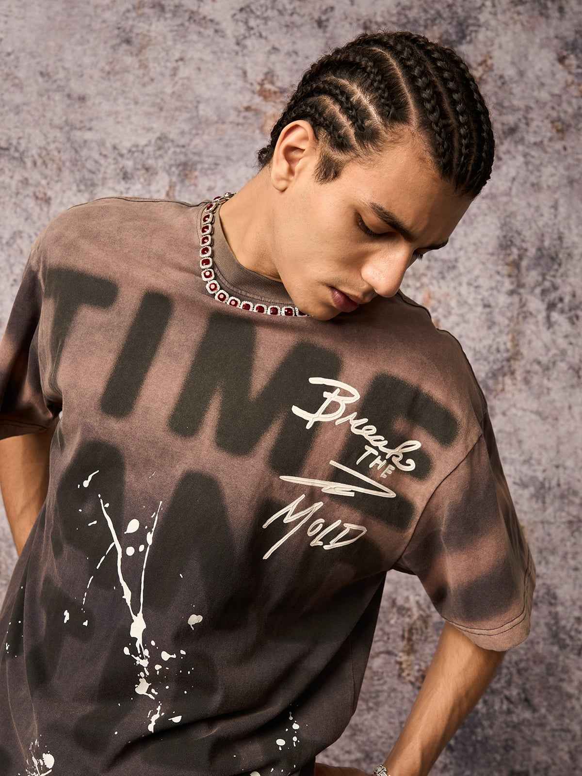 Ink Splash Letter Print T-Shirt - Unisex Oversized Graphic Streetwear Tee