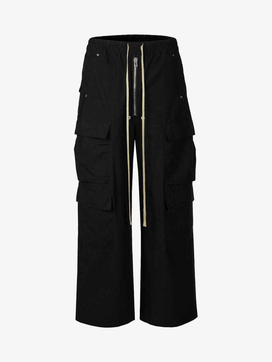 Woven Multi-Pocket Baggy Flared Pants - 2321