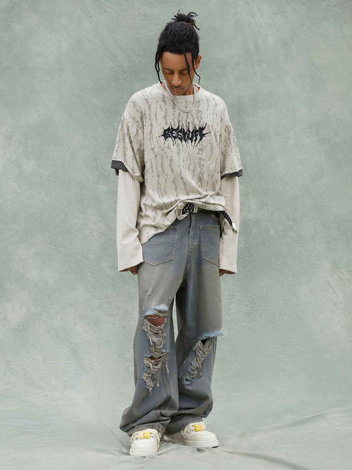 Long Sleeve Distressed Wool