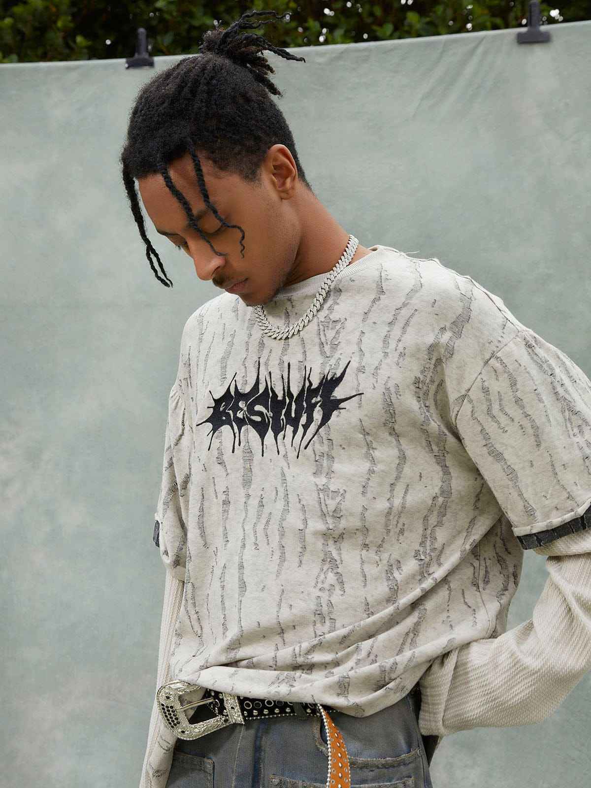 Long Sleeve Distressed Wool