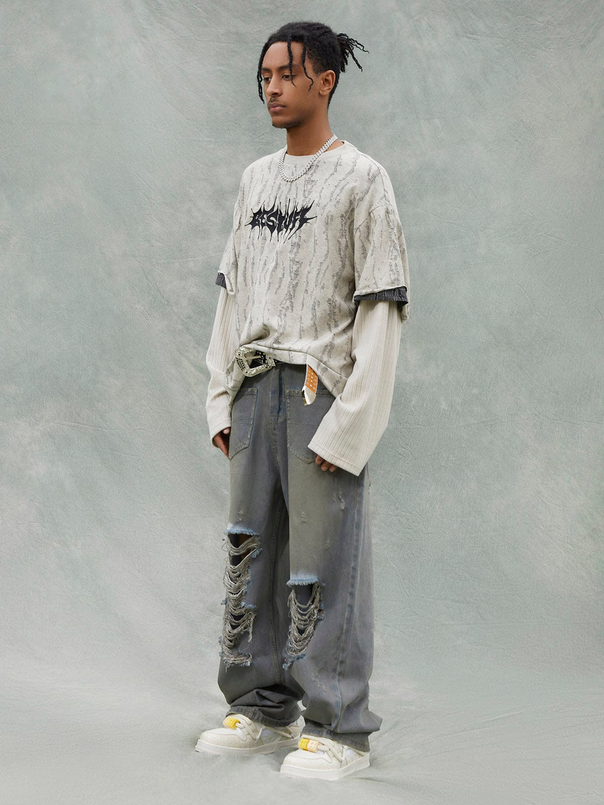 Long Sleeve Distressed Wool