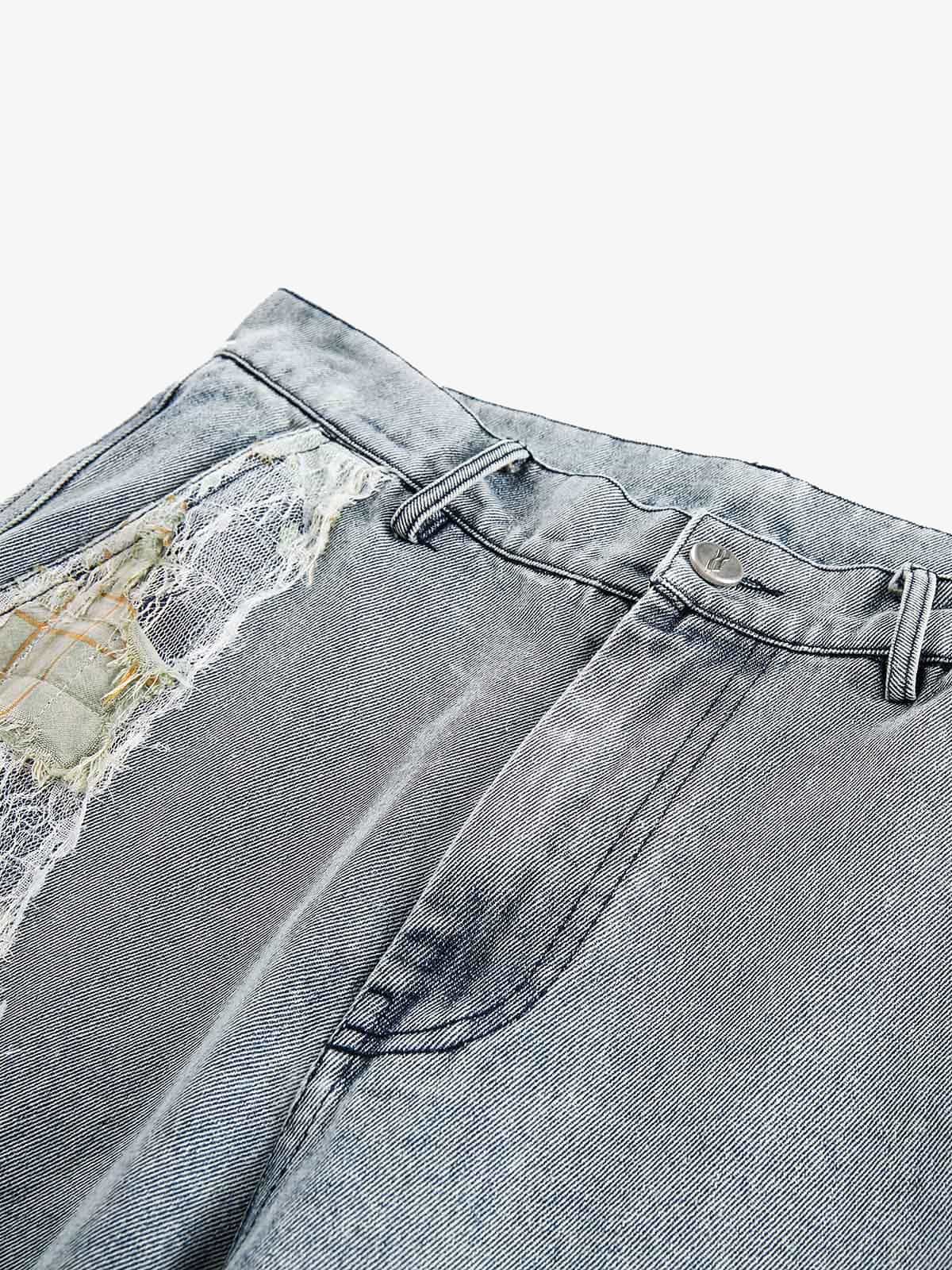 Ripped Lace Patchwork Straight Jeans - Luxuryurbanwear