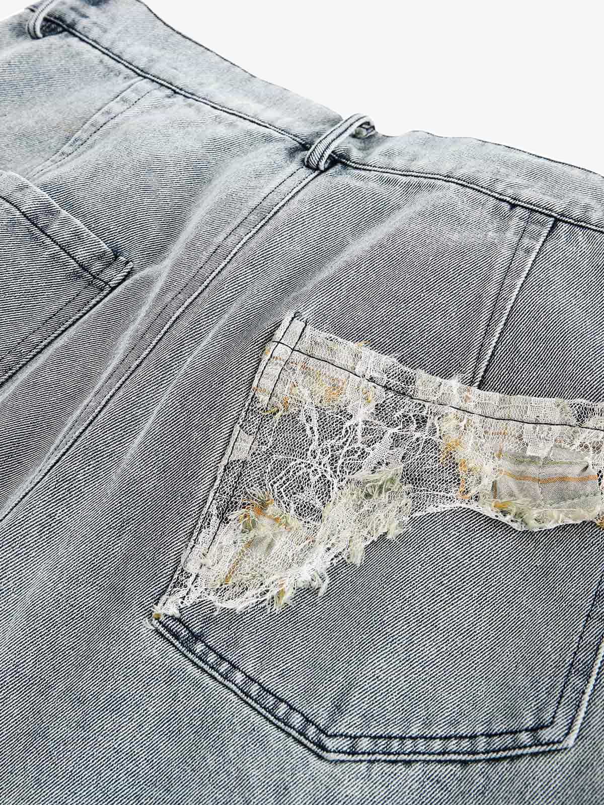 Ripped Lace Patchwork Straight Jeans - Luxuryurbanwear