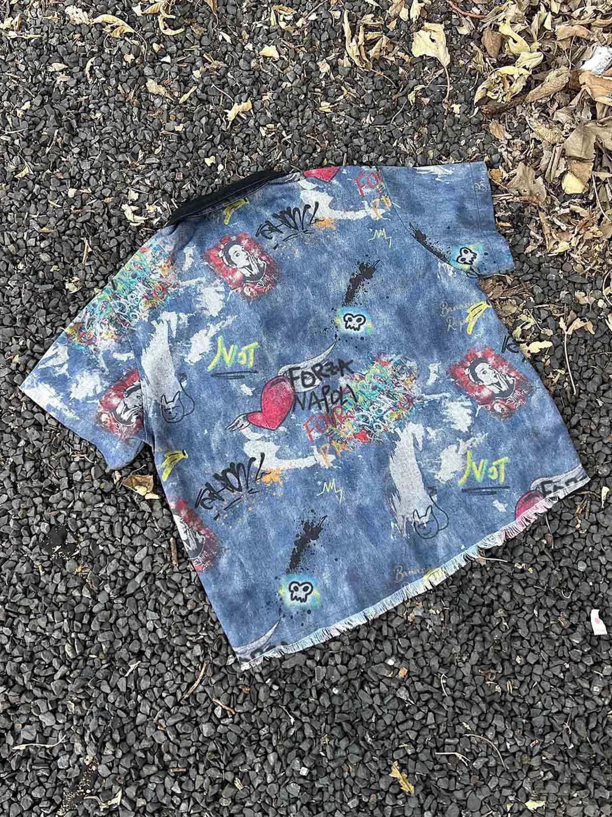 Tie-Dye Denim Graffiti Polo T-Shirt - Luxuryurbanwear