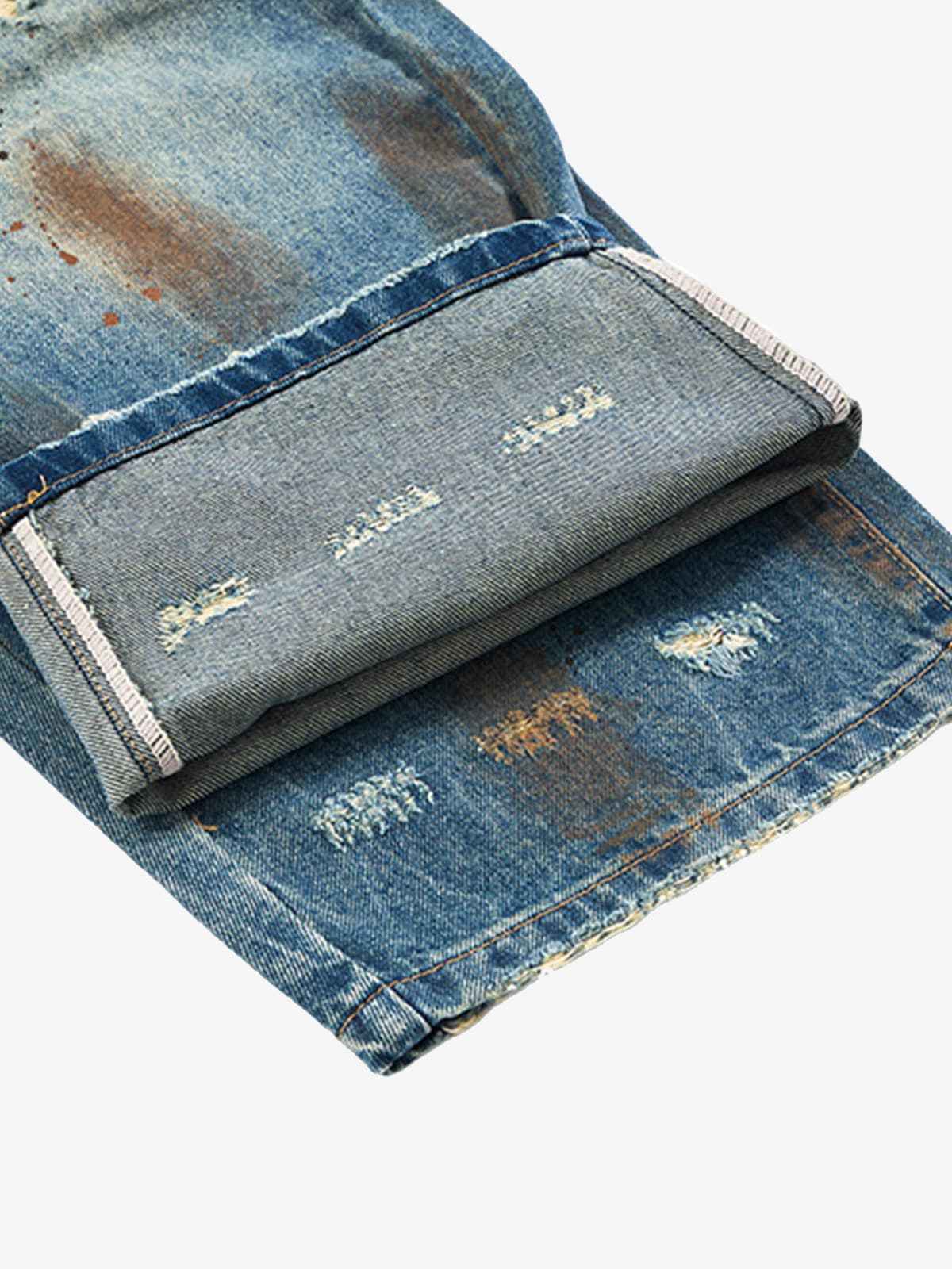 Retro Ink-Splashed Ripped Jeans