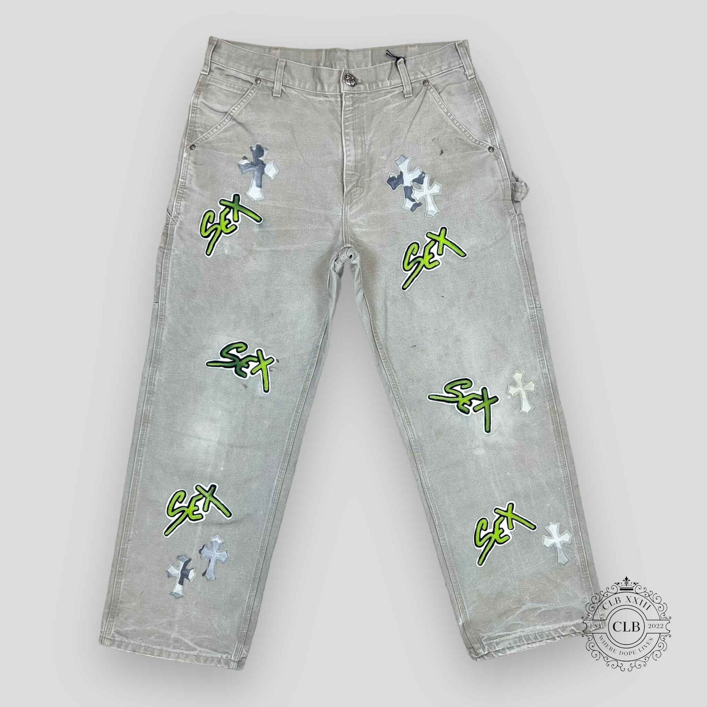 CHROME HEARTS SEX RECORDS CARPENTER PANTS - GREY
