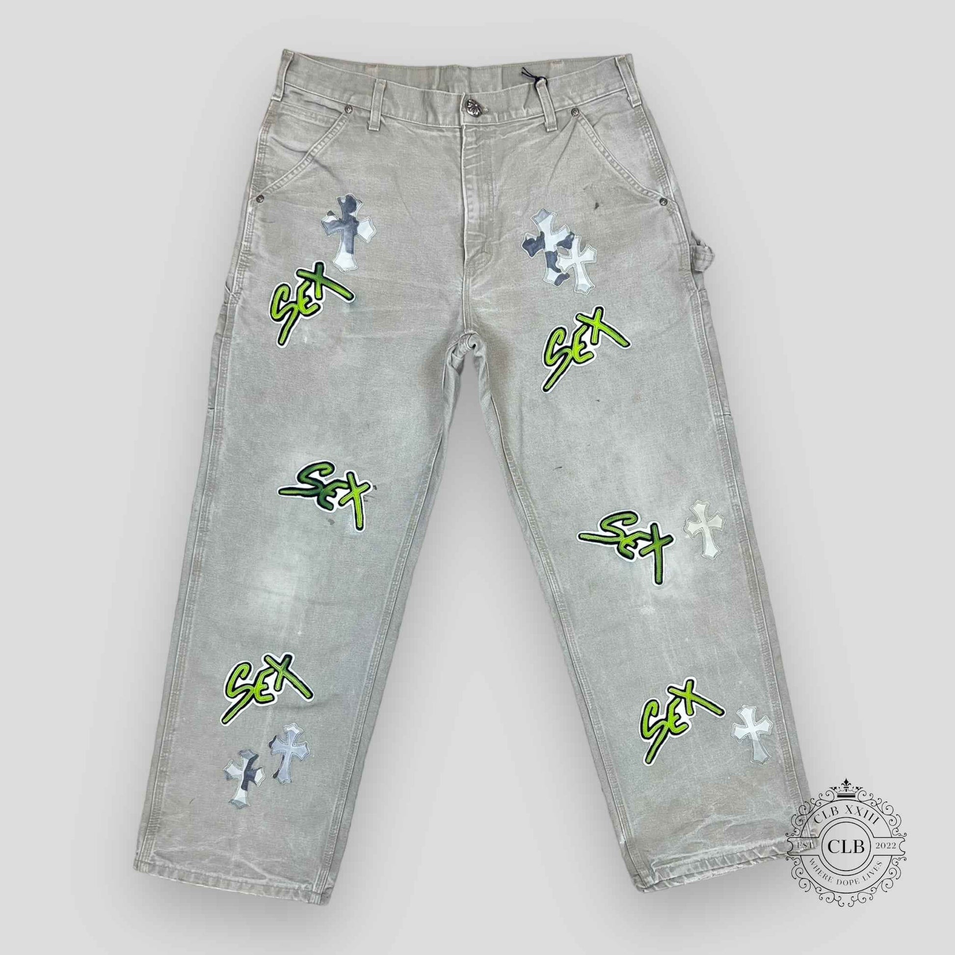 CHROME HEARTS SEX RECORDS CARPENTER PANTS - GREY