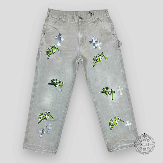 CHROME HEARTS SEX RECORDS CARPENTER PANTS - GREY
