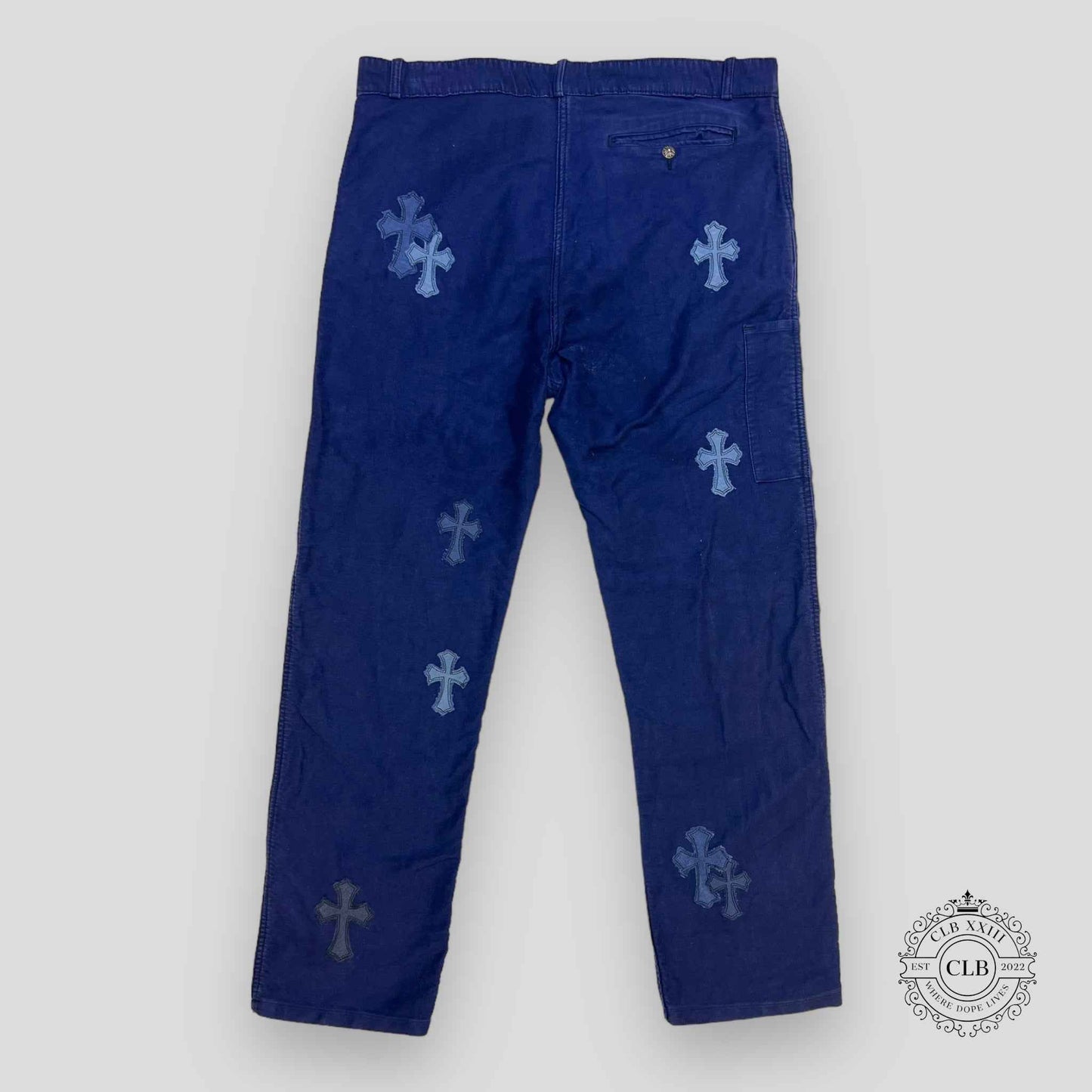 CHROME HEARTS CROSS PATCH FRENCH WORK PANTS - BLUE