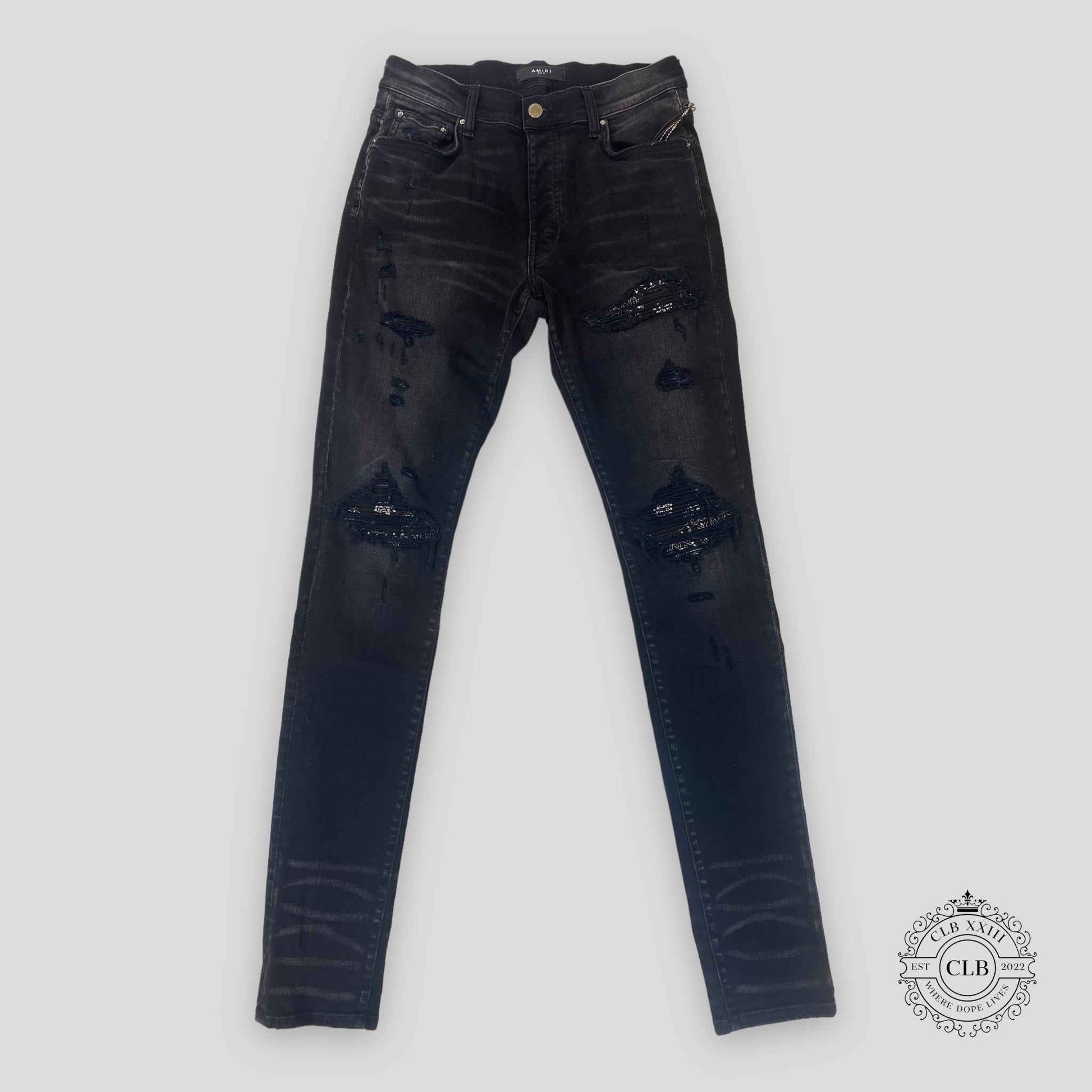 Amiri MX1 Black Bandana Patch Jeans in Aged Black