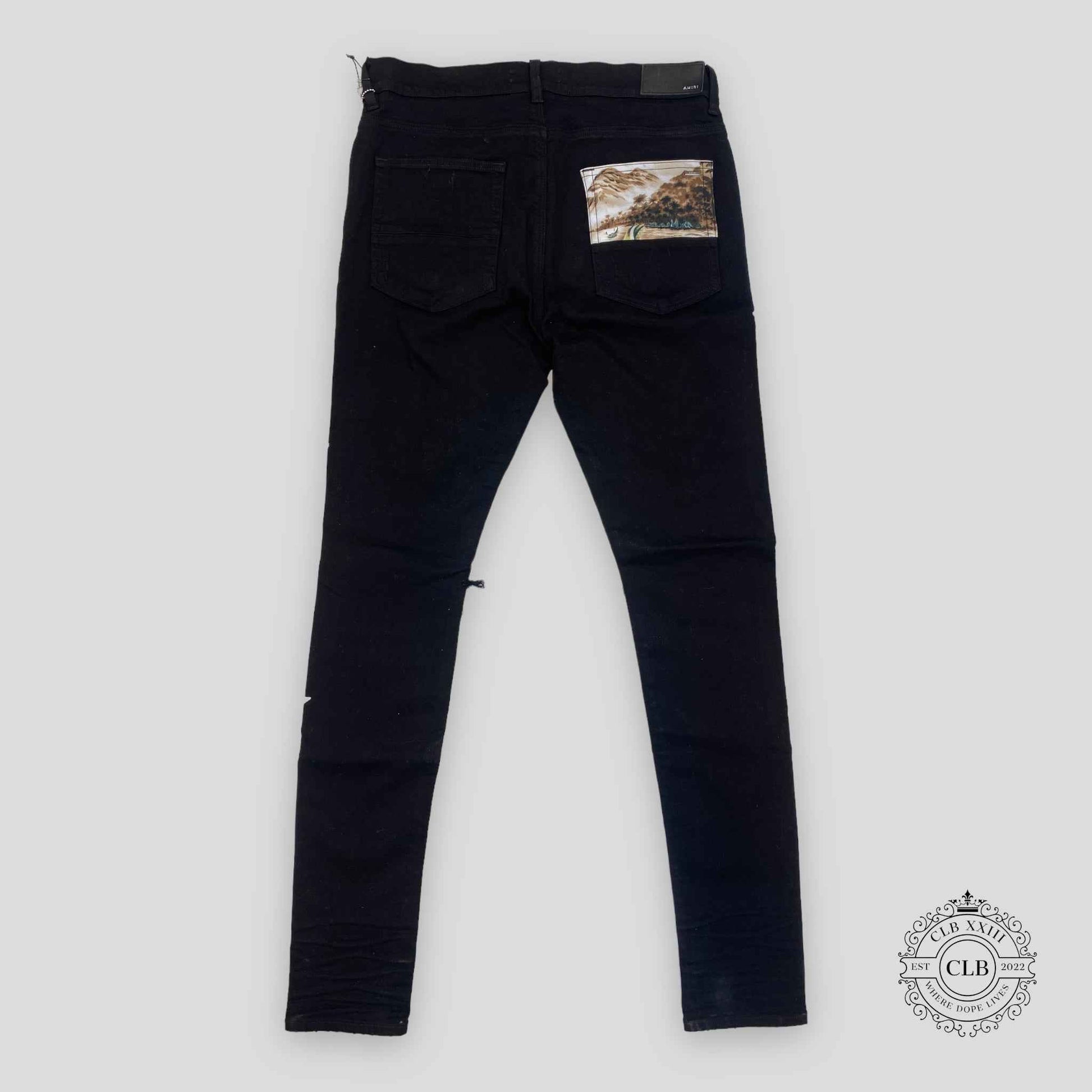 Amiri Hawaiian Star Art Patch Jeans in Black