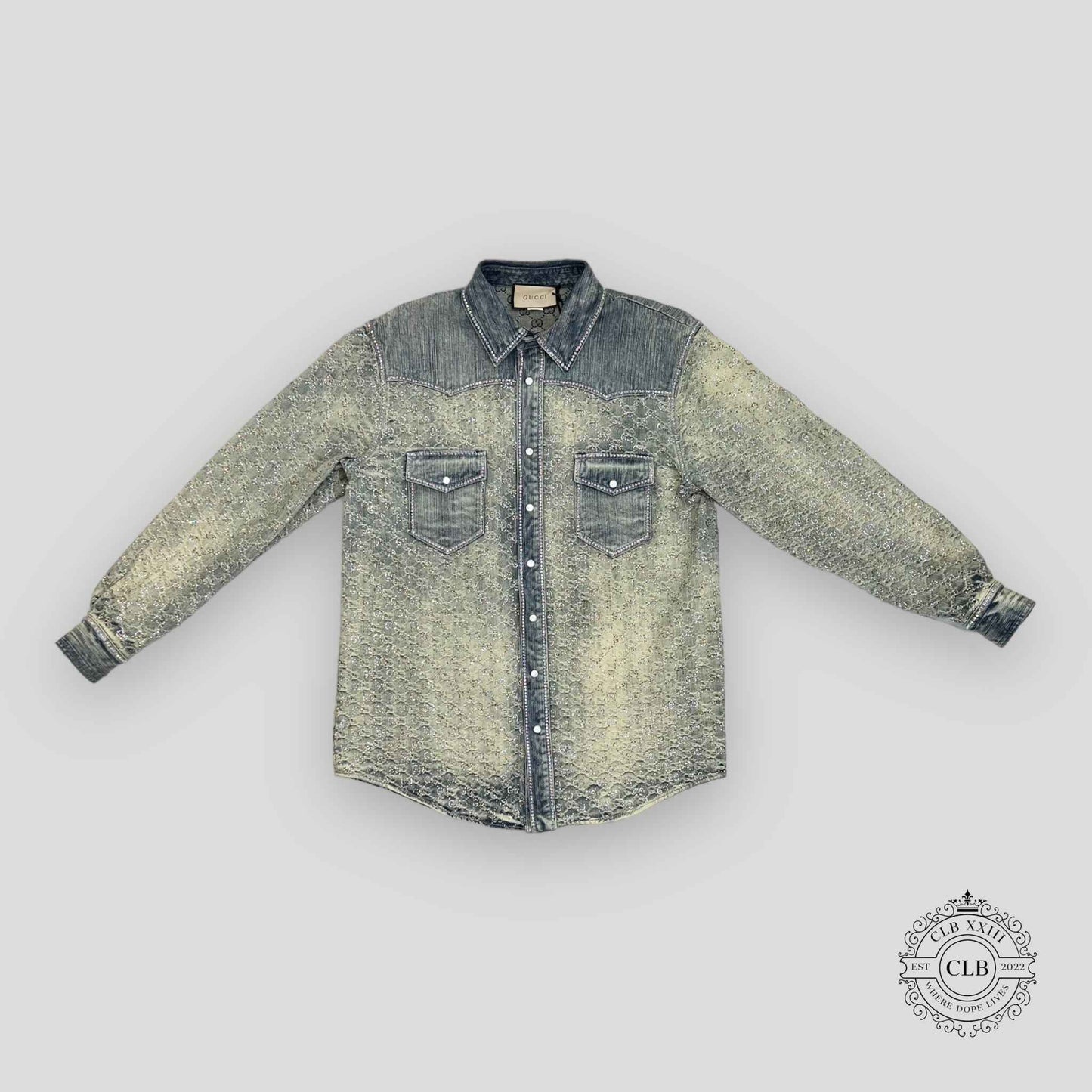GUCCI GG JACQUARD DENIM JACKET - LIGHT BLUE