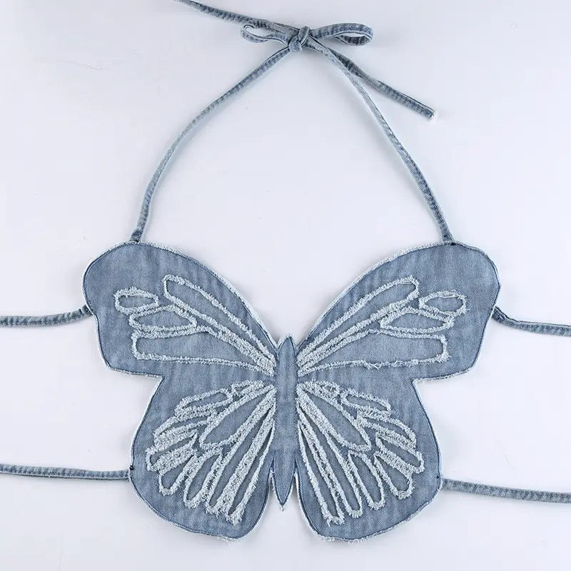 Butterfly Denim Crop Top