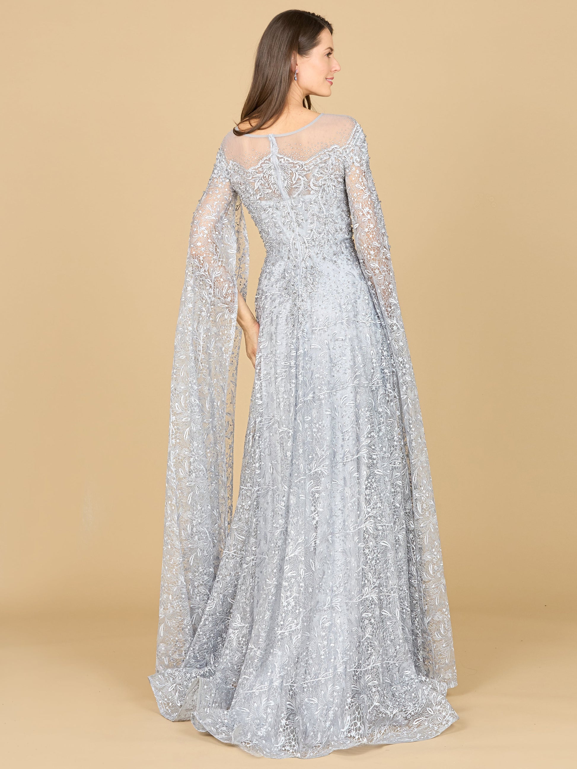 Lace Gown with Dramatic Cape Sleeves | Lara 29454 - JUSTLUXURY