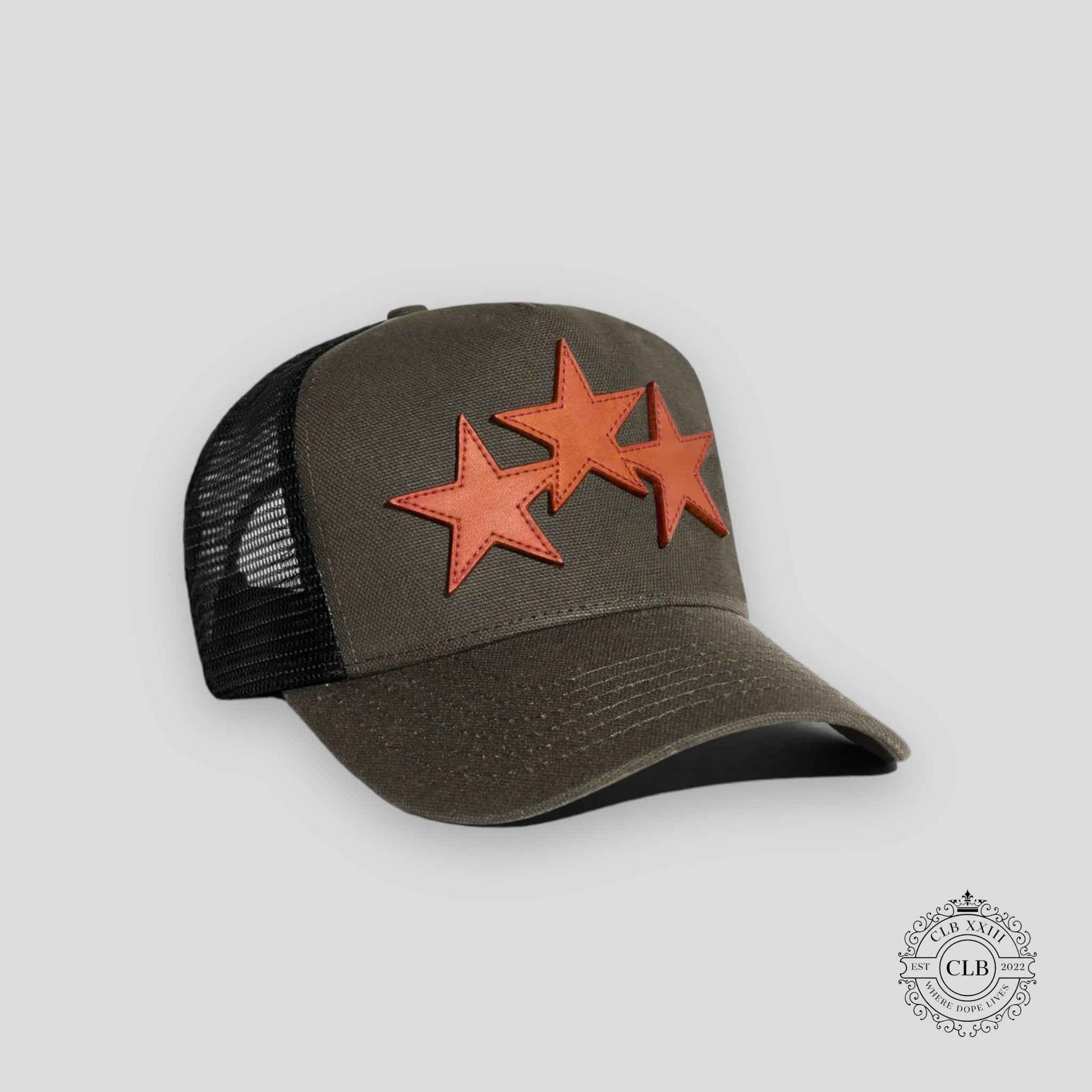 AMIRI THREE STAR TRUCKER HAT- MILITARY GREEN