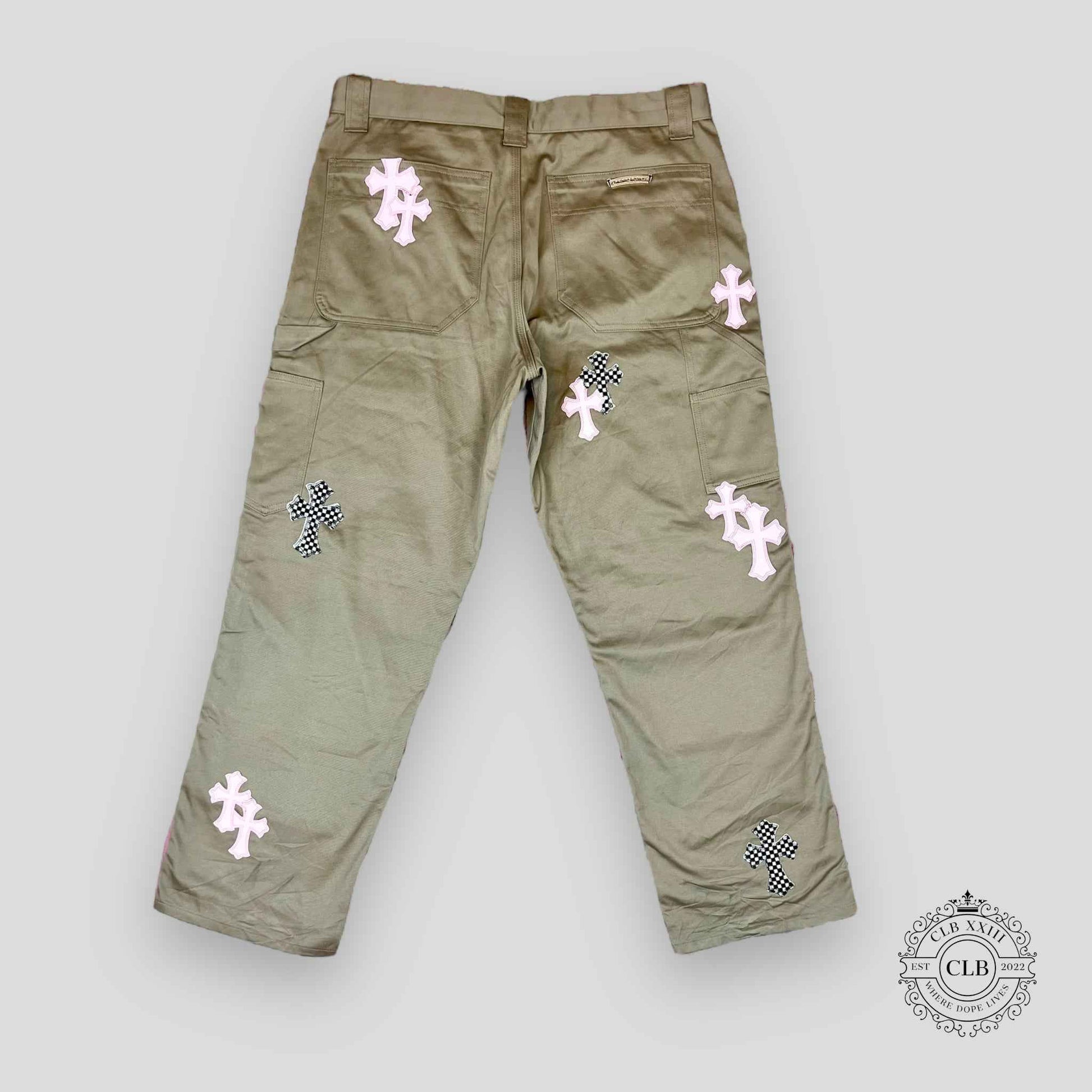 CHROME HEARTS CROSS PATCH DOUBLE KNEE CARPENTER PANTS - TAN