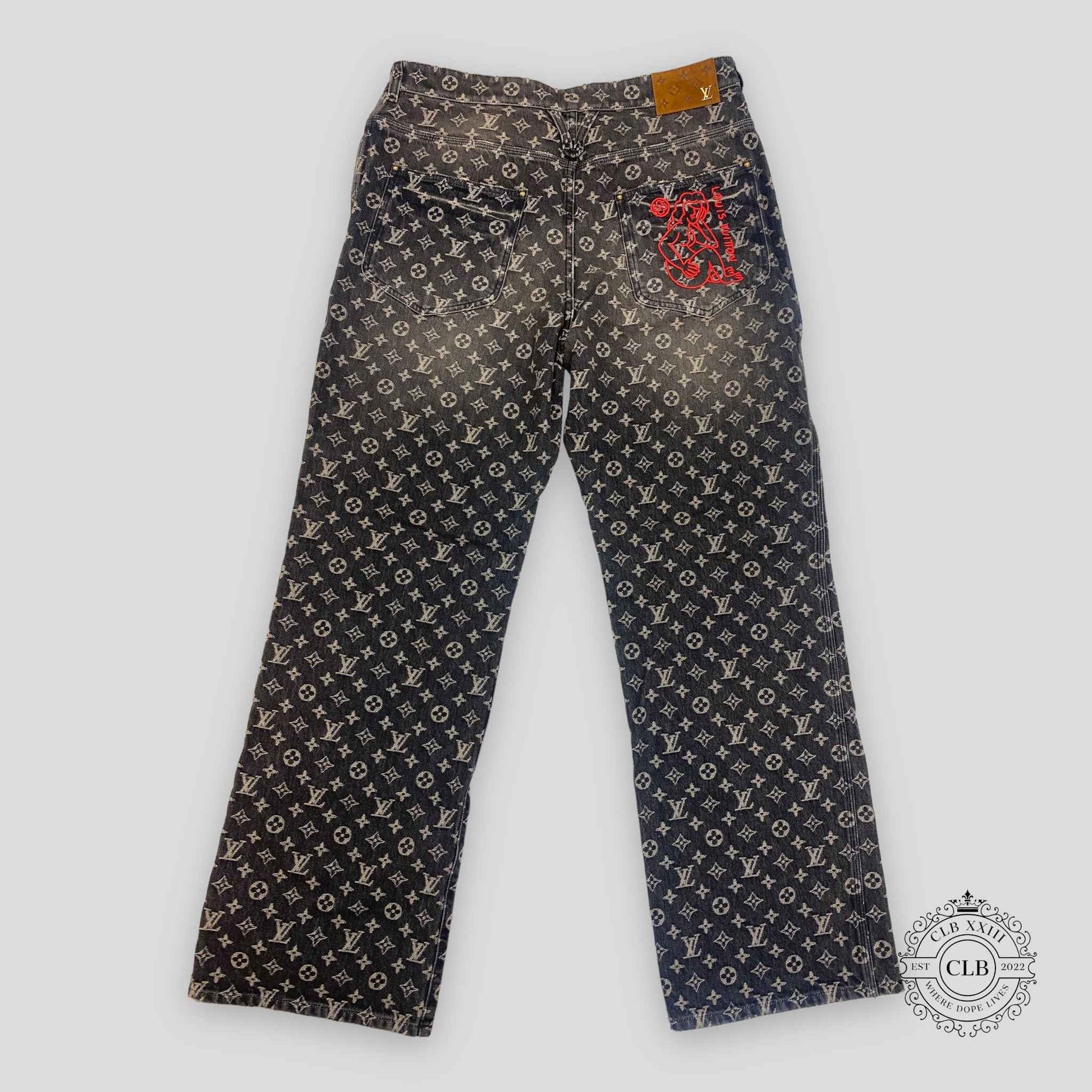 LOUIS VUITTON MONOGRAM DISTRESSED BAGGY DENIM JEANS