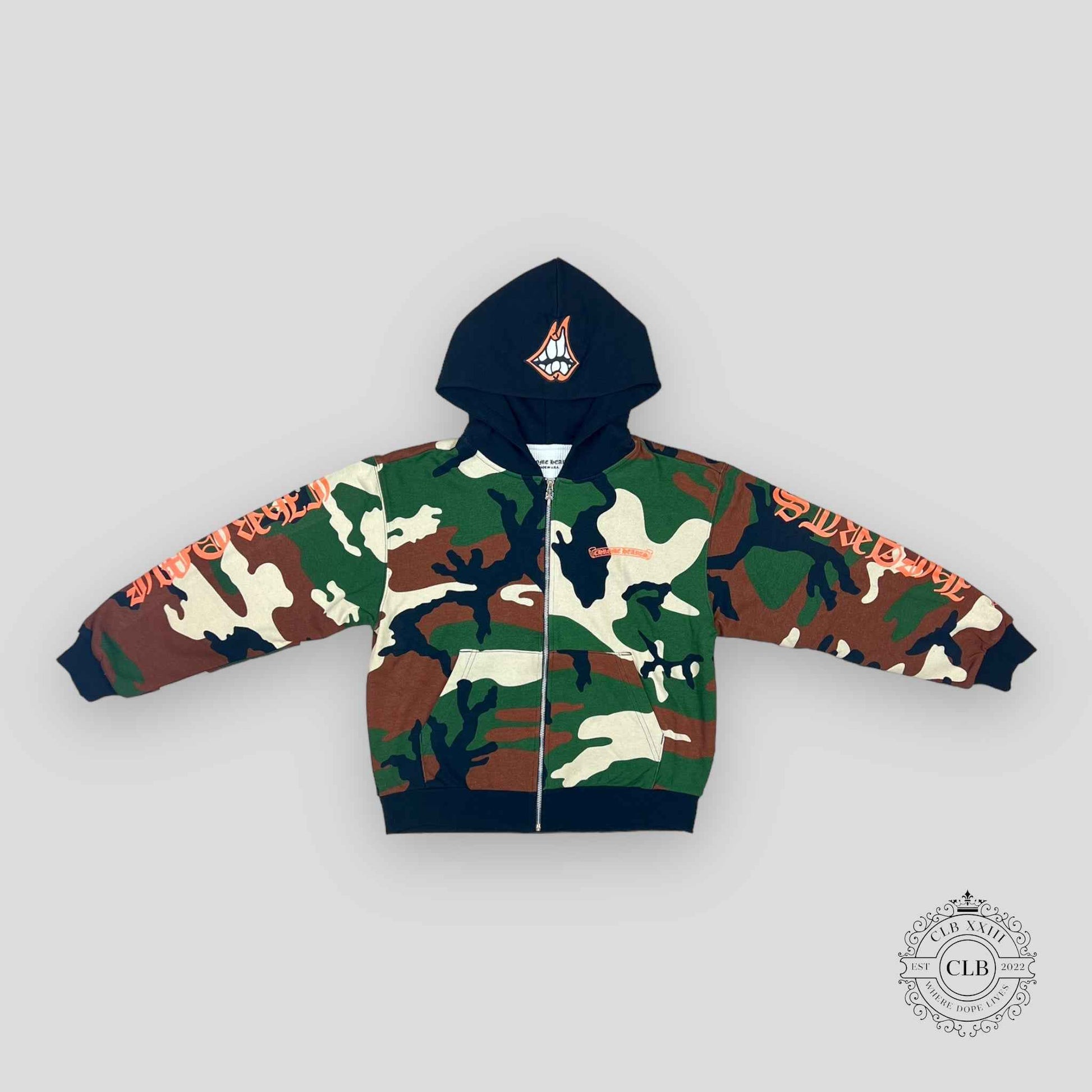 CHROME HEARTS MATTY BOY CAUTION THERMAL ZIP UP HOODIE