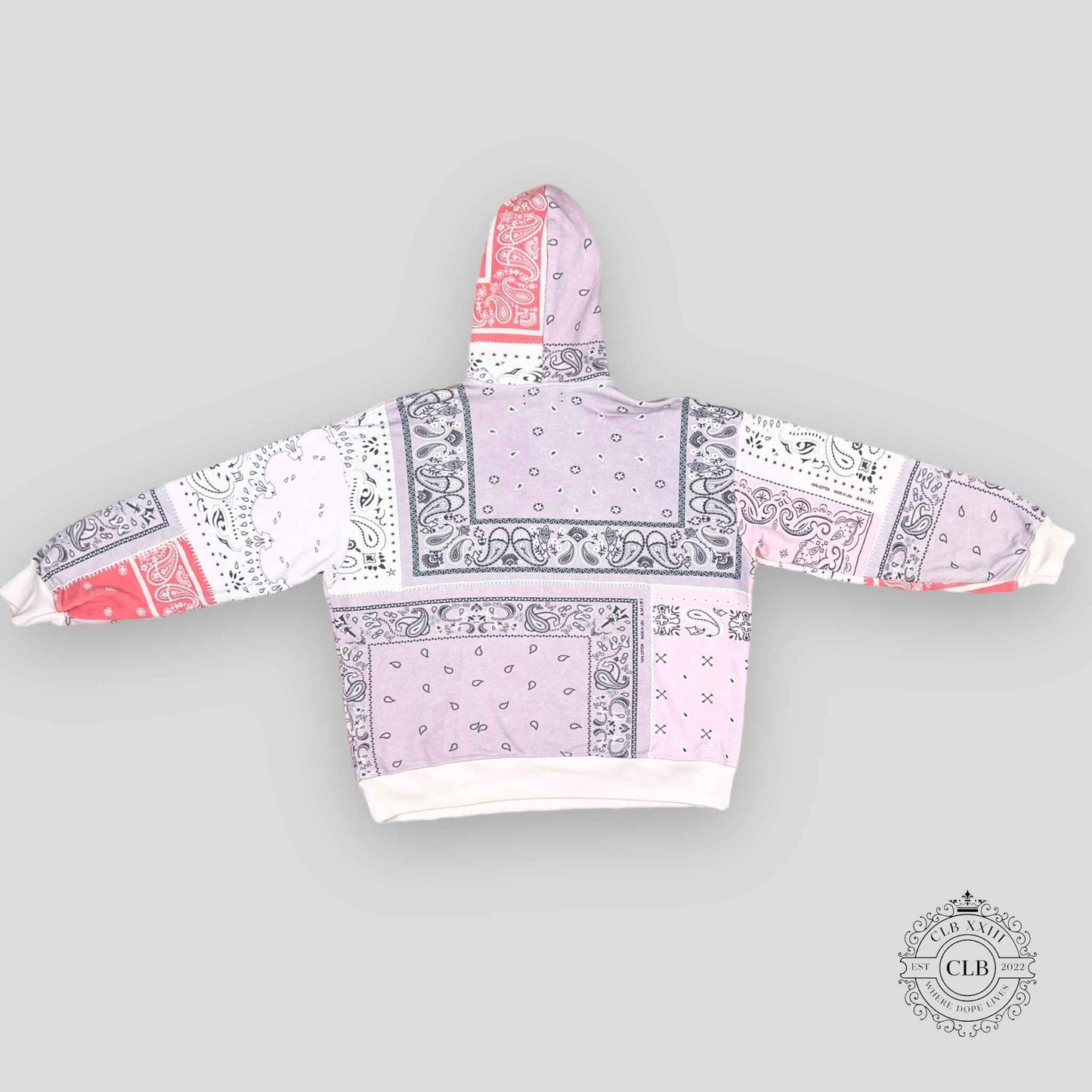 Amiri Paisley Print Mock Neck Hoodie in Pink