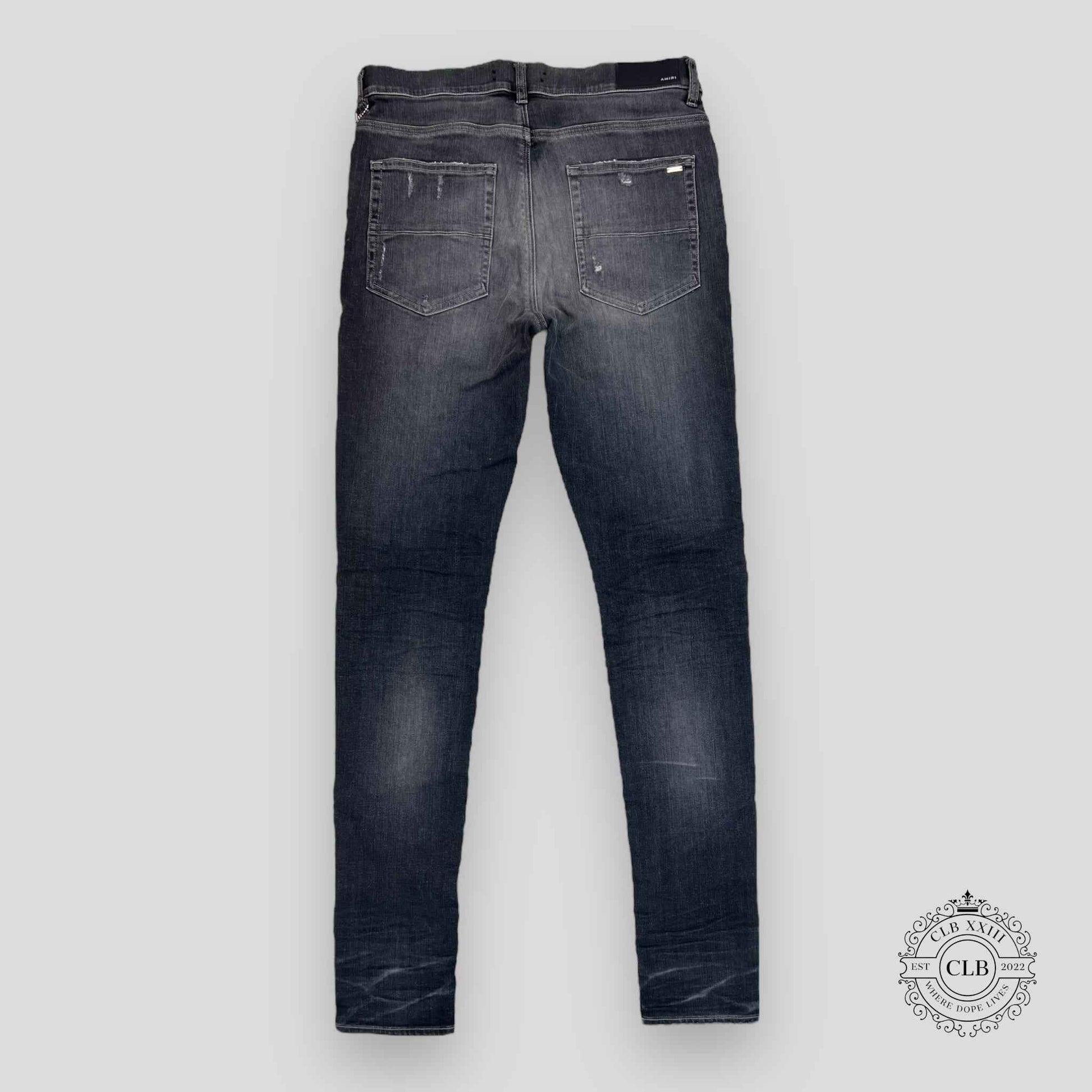 AMIRI MX1 BLACK LEATHER PATCH JEANS - GREY