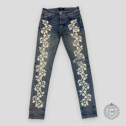 Amiri Hibiscus Stencil Jeans in Light Indigo