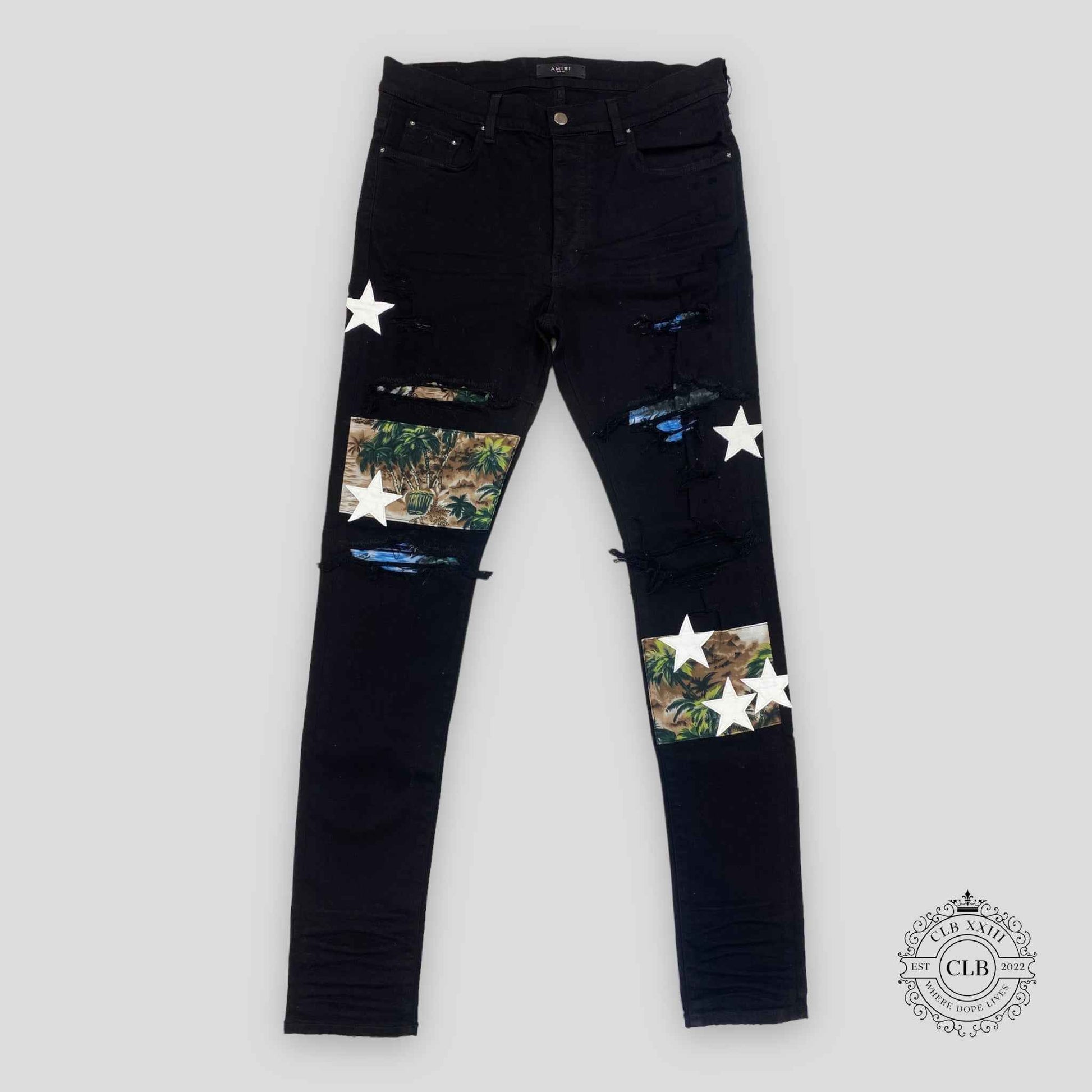 Amiri Hawaiian Star Art Patch Jeans in Black