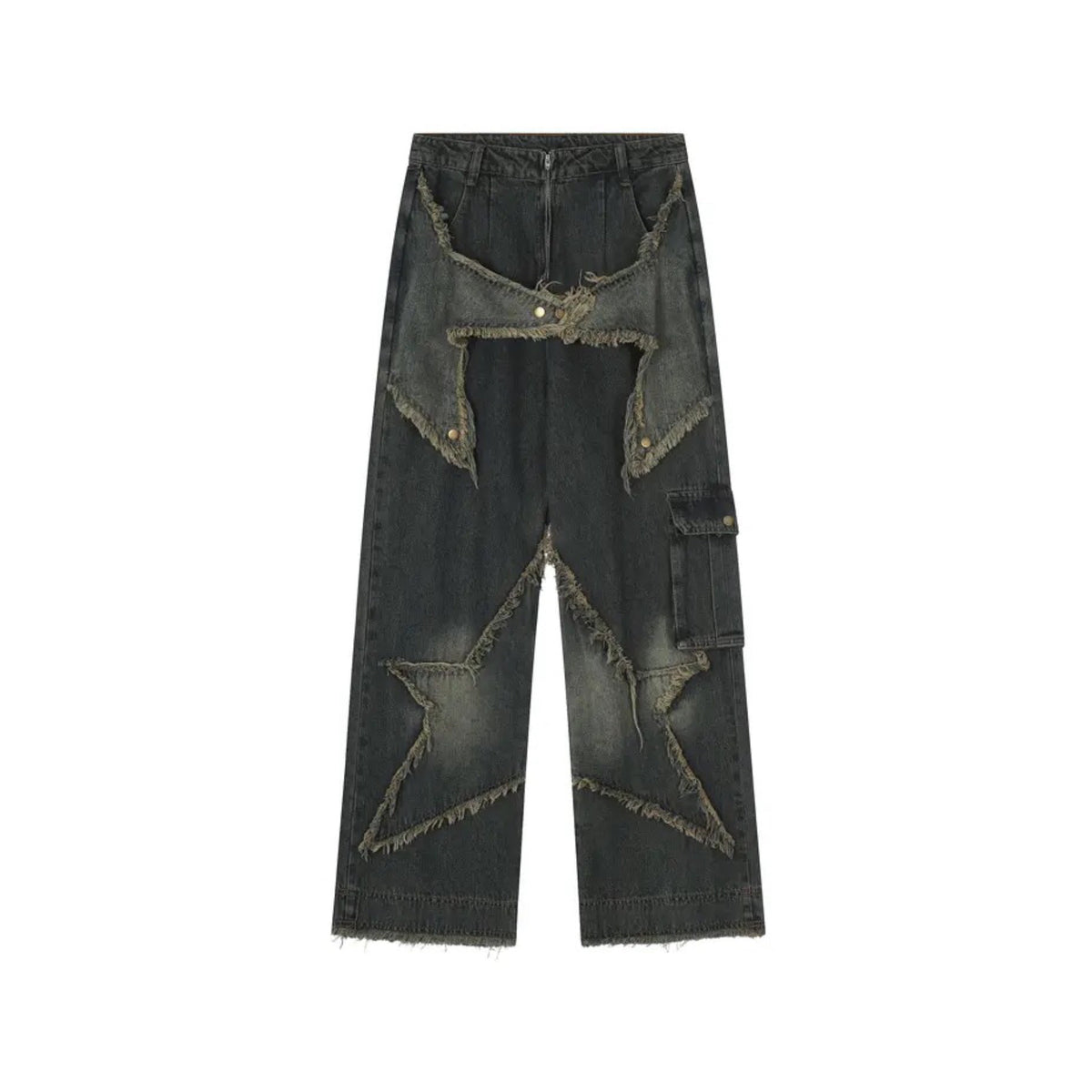 Star Patched Wide Leg Jeans